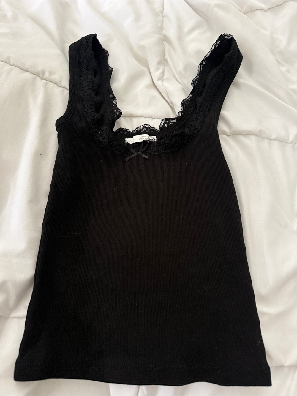 Zara Black Lace Trim Ribbed Tank Top